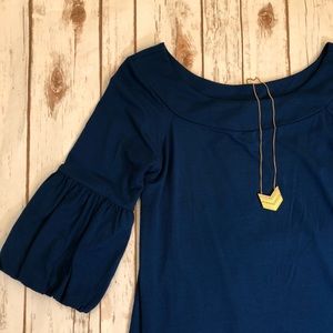 Dark blue bell bottom sleeve top size L